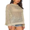 Ebifin Womens Crochet Tops Long Sleeve Beach Summer Sweater Crew Neck Mesh Cover Ups Bikini Swimsuit Tunic Pullover Tops Apricot view 2
