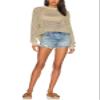 Ebifin Womens Crochet Tops Long Sleeve Beach Summer Sweater Crew Neck Mesh Cover Ups Bikini Swimsuit Tunic Pullover Tops Apricot view 3