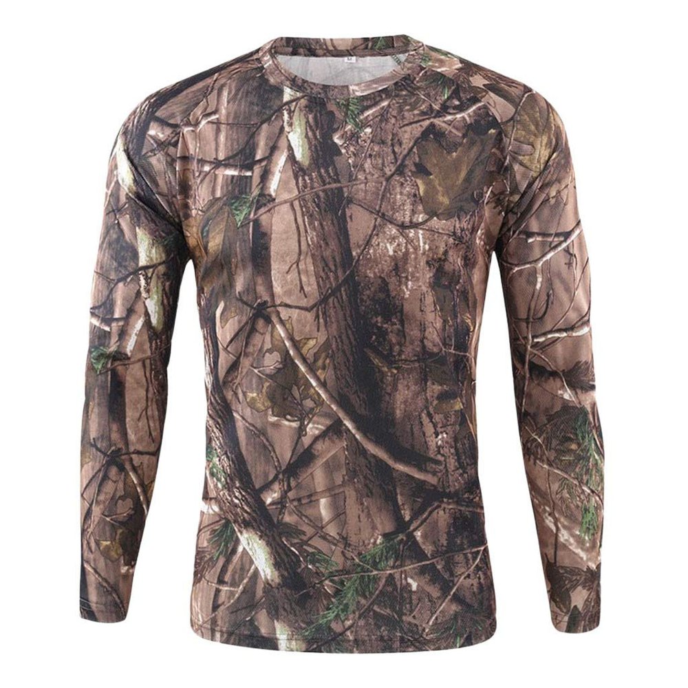 Long Sleeve Camo T-Shirt for Men Vintage Military Camouflage Athletic Compression Shirt Workout Running Fishing Hunting Shirt Tops