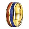 8 mm Men Women Gold Promise Jewelry Tungsten Carbide Rings with Wood Lapis Lazuli Inlay Domed Band Comfort Fit view 1