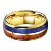 8 mm Men Women Gold Promise Jewelry Tungsten Carbide Rings with Wood Lapis Lazuli Inlay Domed Band Comfort Fit view 2