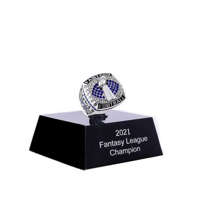 2021 Fantasy Football Ring | Heavy FFL Championship Ring | Silver Plated Award Trophy For Fantasy Football League Winner (size 13, ring and case together)