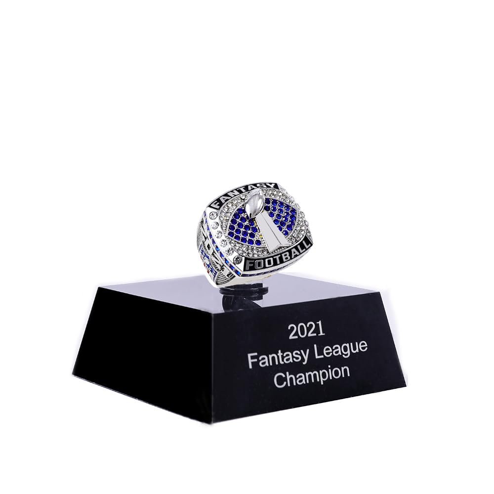 2021 Fantasy Football Ring | Heavy FFL Championship Ring | Silver Plated Award Trophy For Fantasy Football League Winner (size 13, ring and case together)