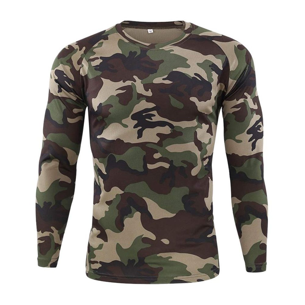 Long Sleeve Camo T-Shirt for Men Vintage Military Camouflage Athletic Compression Shirt Workout Running Fishing Hunting Shirt Tops