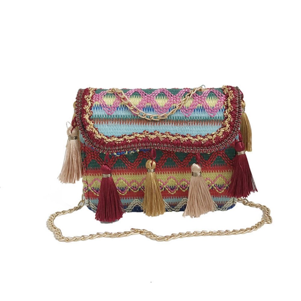 2023 new Japanese and Korean tassel woven small bag women's simple and versatile shoulder bag chain Messenger bag ethnic style