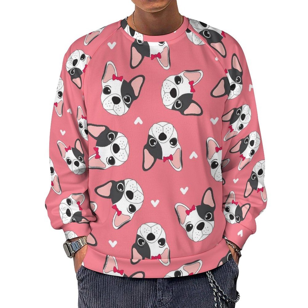 Animal Pug Dog Men's Crewneck Sweatshirt Long Sleeve Pullover Sweater Casual Outwear Tops M