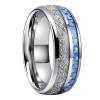 8 mm Tungsten Carbide Ring for Men Women Wedding Band Light Blue Carbon Fiber Meteorite Inlay Polished Shiny Comfort Fit view 1