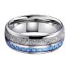 8 mm Tungsten Carbide Ring for Men Women Wedding Band Light Blue Carbon Fiber Meteorite Inlay Polished Shiny Comfort Fit view 2