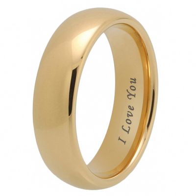 6 mm Gold Tungsten Steel Wedding Band Men Women Engagement Ring Domed Polished Comfort Fit I Love You Engraved 9