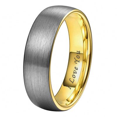 6 mm Wedding Jewelry Tungsten Carbide Rings for Men Women Domed Brushed I Love You Engraved