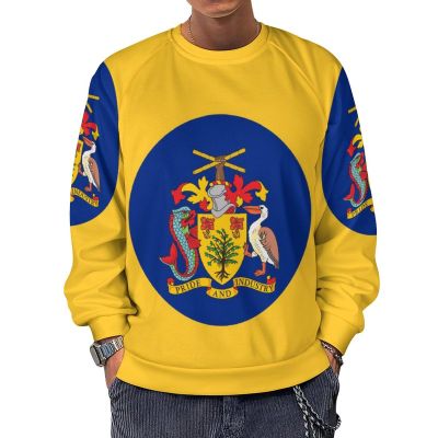 Barbados Flag Men's Crewneck Sweatshirt Long Sleeve Pullover Sweater Casual Outwear Tops S
