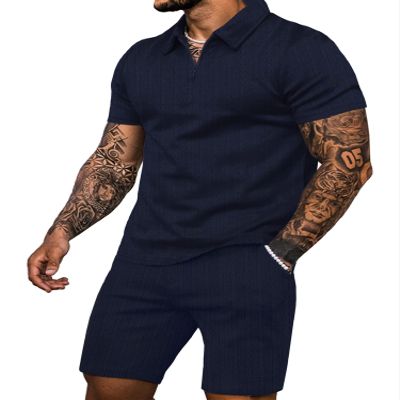 JoZorro Men's Polo Shirt Sets Fashion Casual Summer 2 Piece Shorts Outfit TrackSuit, Navy Blue1, Medium