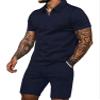 JoZorro Men's Polo Shirt Sets Fashion Casual Summer 2 Piece Shorts Outfit TrackSuit, Navy Blue1, Medium view 1