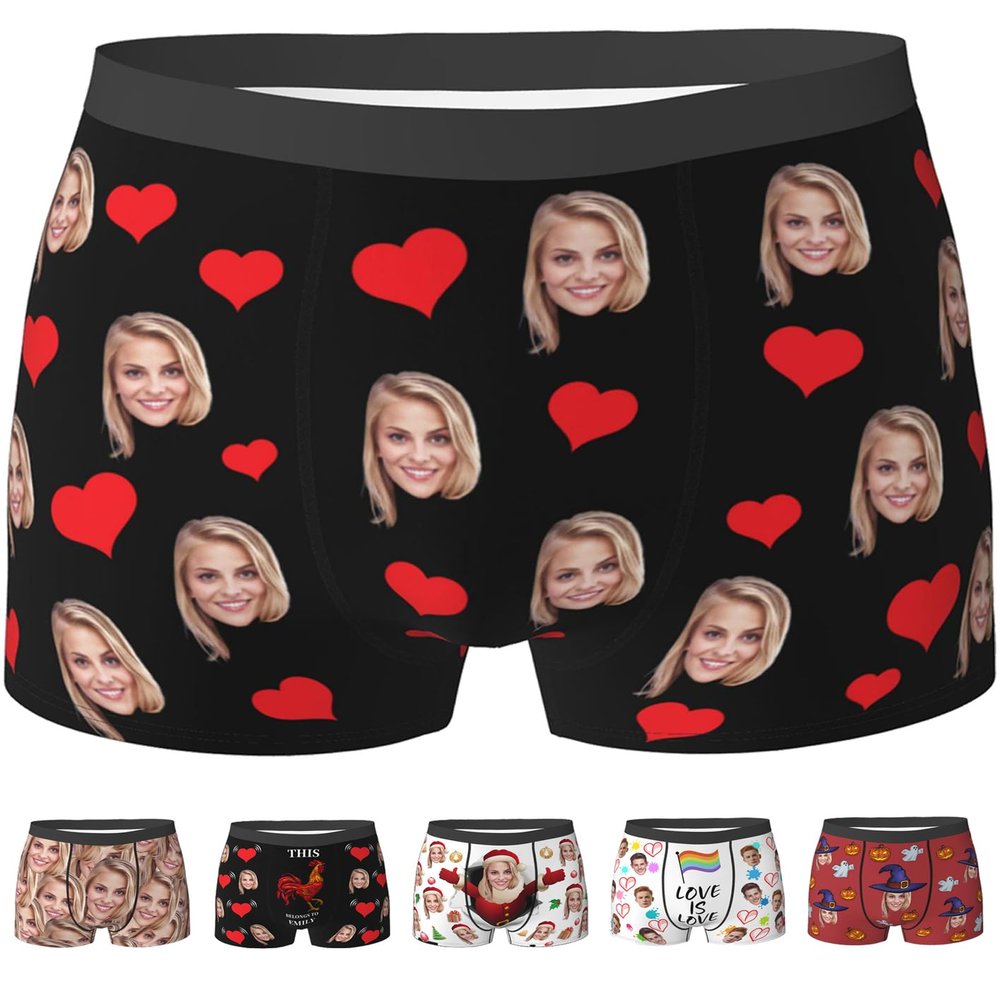 Custom Boxers for Men Boyfriend Husband Father, Personalized Face Underwear with Picture Customized Funny Boxers for Men Birthday Father's Day Valentine's Day Gifts for Him,Medium