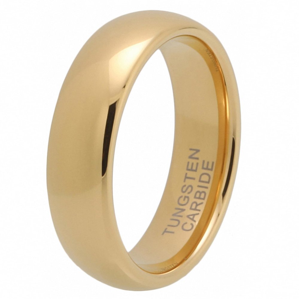 6 mm Gold Tungsten Steel Wedding Band Men Women Engagement Ring Domed Polished Comfort Fit Tungsten Engraved 13