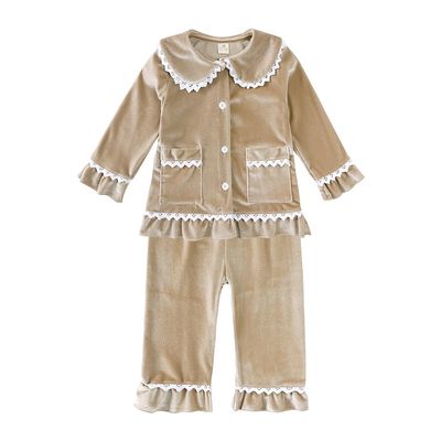 Kids Tales Child Velvet Pajama Sets Christmas Button Down Long Sleeve Shirt + Long Pants Boys Girls Solid Loungewear 2PCS