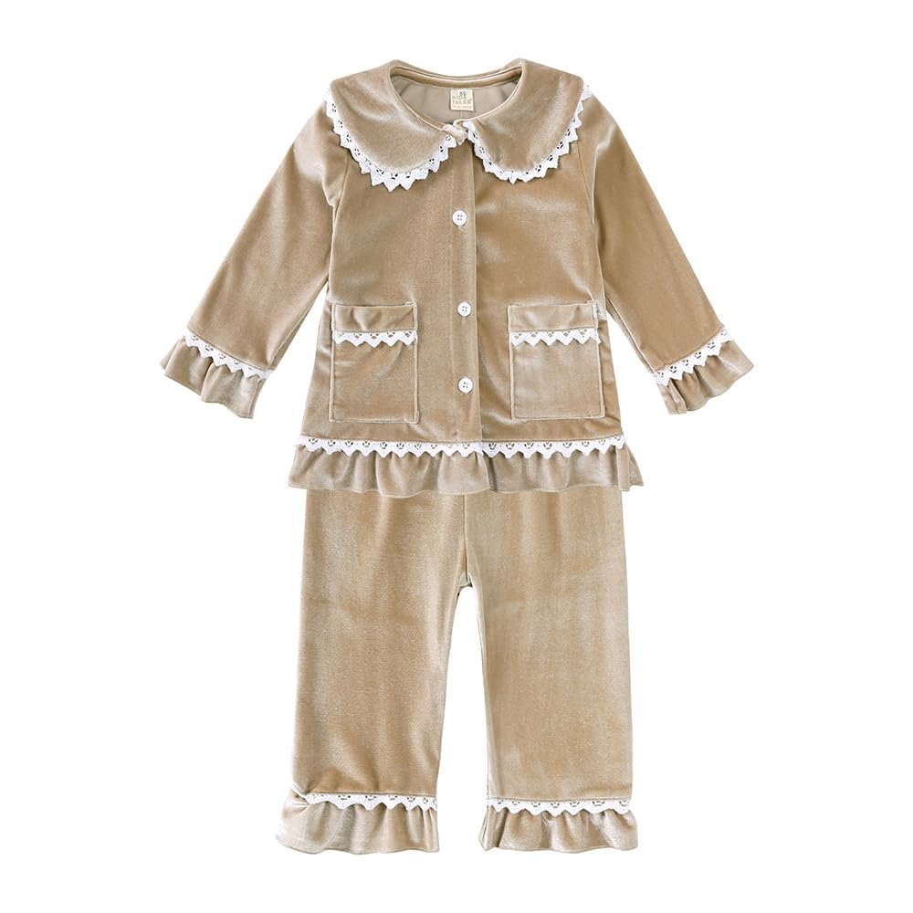 Kids Tales Child Velvet Pajama Sets Christmas Button Down Long Sleeve Shirt + Long Pants Boys Girls Solid Loungewear 2PCS