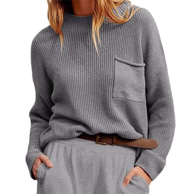 Akivide Women Fall Oversized Crewneck Sweaters Winter Fashion Lightweight Loose Stand Collar Knit Pullover Sweaters Outfits Plus Size