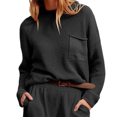Akivide Women Fall Oversized Crewneck Sweaters Winter Fashion Lightweight Loose Stand Collar Knit Pullover Sweaters Outfits Plus Size