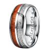 8 mm Jewelry Men Women Tungsten Carbide Ring for Wood Meteorite Inlay Wedding Band Comfort Fit I Love You Engraved 5.5 view 1