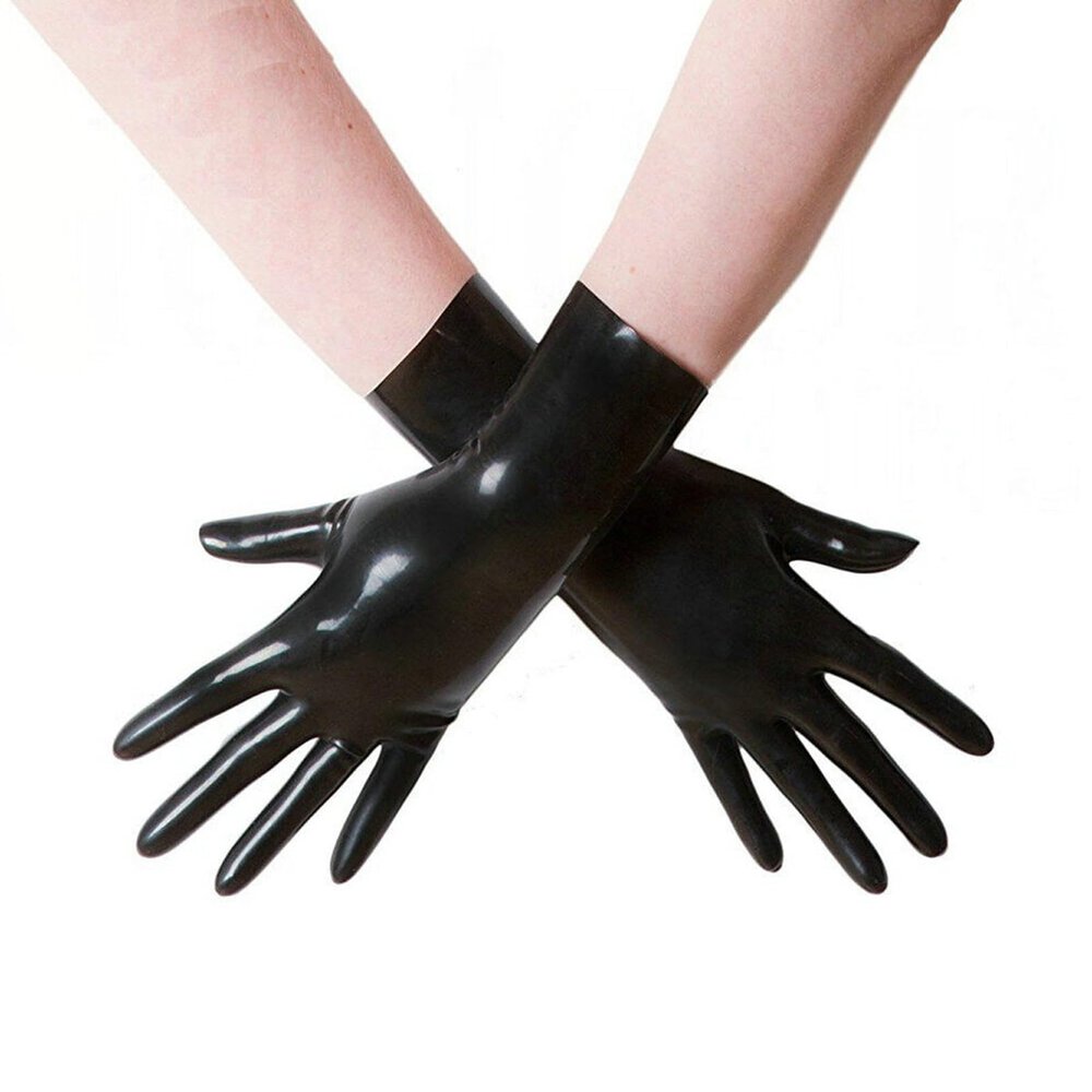 ABWL Black Latex Gloves for Women Men,Short Natural Rubber Gloves Cosplay Costume Party Clubwear (Black, XL)