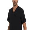 COZYFIT Men Scrubs Set  Stretch V-Neck Scrub Top & Jogger Pant with 8 Pockets, Yoga Waistband, Anti-Wrinkle - Black, M view 4