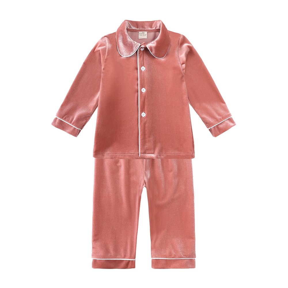Kids Tales Child Velvet Pajama Sets Christmas Button Down Long Sleeve Shirt + Long Pants Boys Girls Solid Loungewear 2PCS
