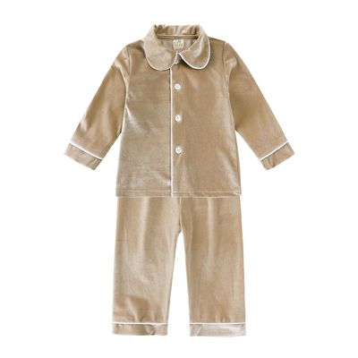 Kids Tales Child Velvet Pajama Sets Christmas Button Down Long Sleeve Shirt + Long Pants Boys Girls Solid Loungewear 2PCS