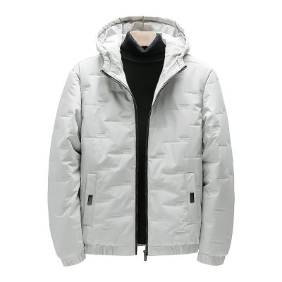 JEsilunmaMY Men's Winter Cropped Hood Puffer Jacket Lightweight Zip Up Warm Thicken Down Coat Fashion Windproof Padded Coat (Khaki,Medium)