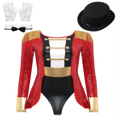 JEEYJOO Adult Swallow-Tailed Leotard Circus Halloween Costume Women's Ravishing Ringmaster Costume #10_SequinsSet Medium