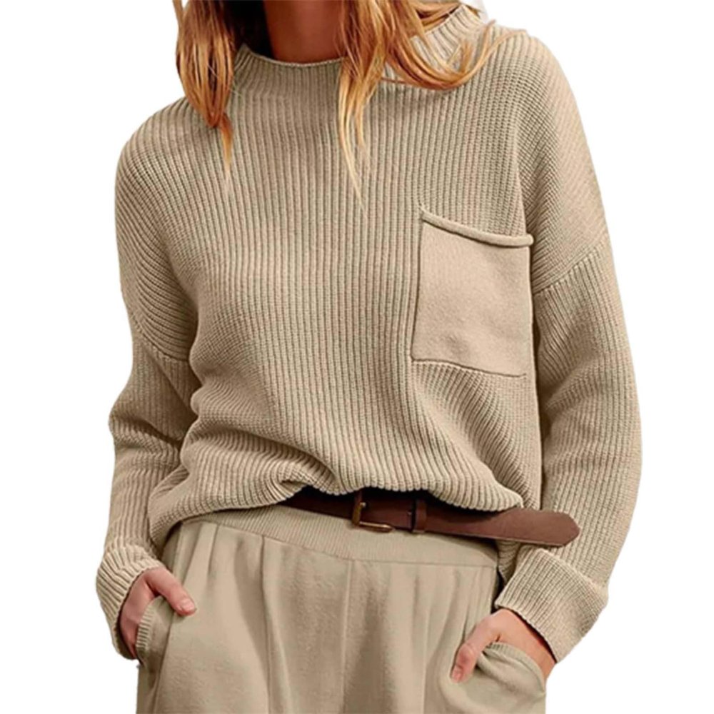 Akivide Women Fall Oversized Crewneck Sweaters Winter Fashion Lightweight Loose Stand Collar Knit Pullover Sweaters Outfits Plus Size