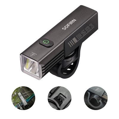 Bike Lights for Night Riding - Sofirn BS01 Super Bright Bike Headlight, USB C Rechargeable, IP65 Waterproof Front Bike Light Gift for MTB Day Night Riding Urban Cyclists, with Quick Release Bracket