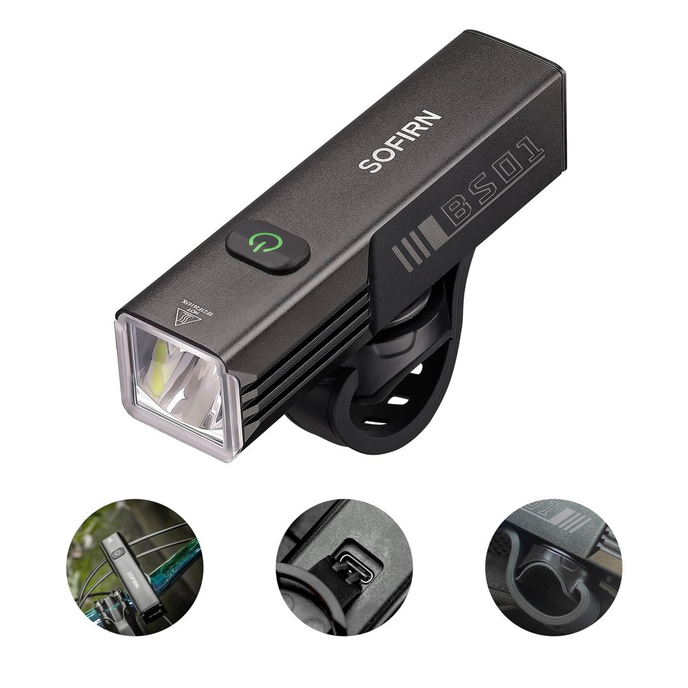 Bike Lights for Night Riding - Sofirn BS01 Super Bright Bike Headlight, USB C Rechargeable, IP65 Waterproof Front Bike Light Gift for MTB Day Night Riding Urban Cyclists, with Quick Release Bracket