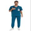 COZYFIT Men Scrubs Set  Stretch V-Neck Scrub Top & Jogger Pant with 8 Pockets, Yoga Waistband, Anti-Wrinkle - Caribbean Blue, M view 1