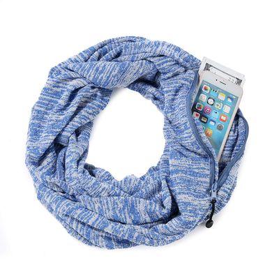 IFEBEGU Invisible Pocket Travel Scarf Winter Plaid Infinity Scarf with Zipper Pocket to store Phone, Keys, and Wallet,Women Lightweight Travel Neck Wrap (CM-01blue)