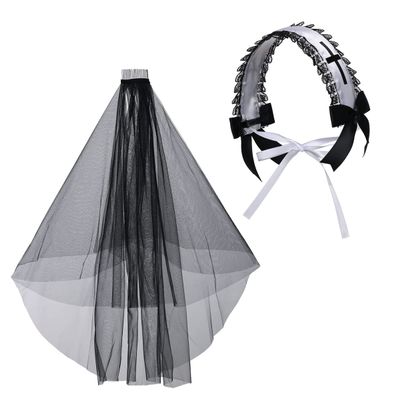 BLESSUME 1pc Women Triangle Pattern Veil Classic Mantilla Soft Lace Chapel Veil (Black 12)