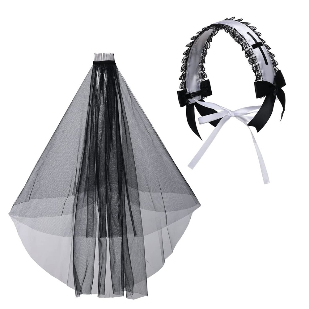BLESSUME 1pc Women Triangle Pattern Veil Classic Mantilla Soft Lace Chapel Veil (Black 12)