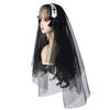 BLESSUME 1pc Women Triangle Pattern Veil Classic Mantilla Soft Lace Chapel Veil (Black 12) view 2