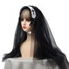 BLESSUME 1pc Women Triangle Pattern Veil Classic Mantilla Soft Lace Chapel Veil (Black 12) view 4