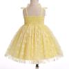 1st Birthday Girl Outfit Baby Floral Dress Princess Tutu Tulle Party Pageant Special Occasion Dresses Toddler Kids Spaghetti Straps Smocked Bowknot Wedding Little Flower Girl Dress Yellow 12-18M view 2