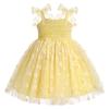 1st Birthday Girl Outfit Baby Floral Dress Princess Tutu Tulle Party Pageant Special Occasion Dresses Toddler Kids Spaghetti Straps Smocked Bowknot Wedding Little Flower Girl Dress Yellow 12-18M view 3
