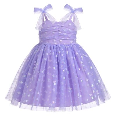 1st Birthday Dress for Baby Girl Toddler Kids First One Year Old Party Princess Dress 2nd 3rd Smash Cake Photo Shooting Spaghetti Straps Bowknot Love Heart Layered Tulle Tutu Dress Violet Heart 2-3T