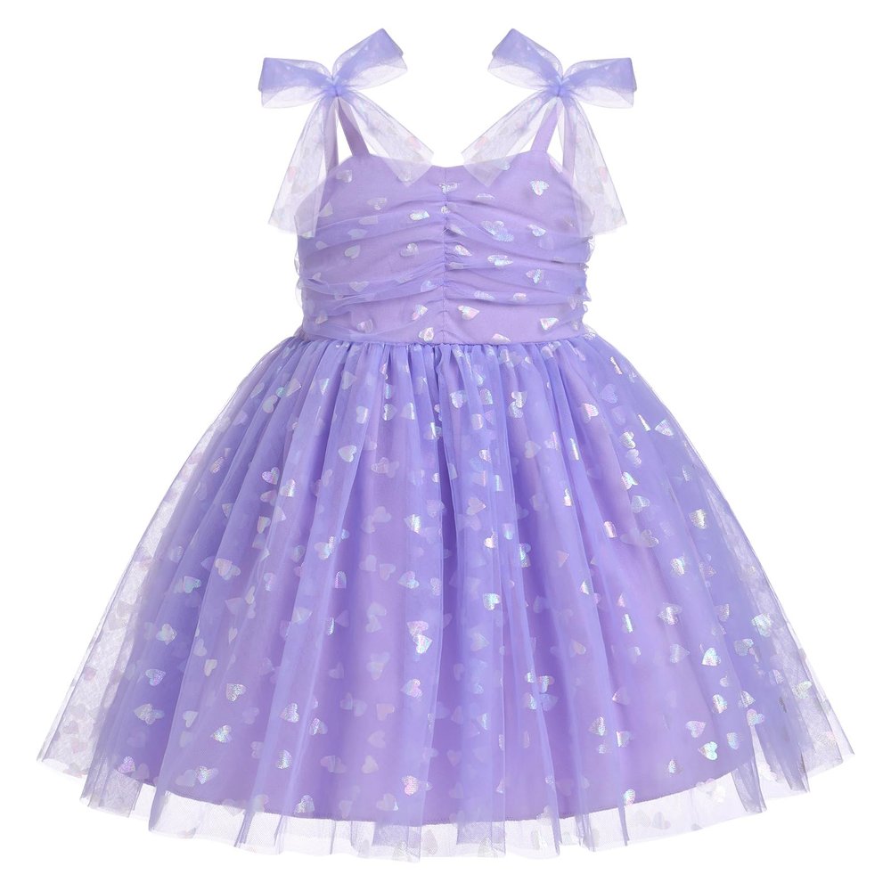 1st Birthday Dress for Baby Girl Toddler Kids First One Year Old Party Princess Dress 2nd 3rd Smash Cake Photo Shooting Spaghetti Straps Bowknot Love Heart Layered Tulle Tutu Dress Violet Heart 2-3T