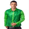 dPois Men Long Sleeve Shiny Sequin Shirts Latin Jazz Dancewear Stage Performance Costume Fancy Shirt Top Green Medium