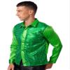dPois Men Long Sleeve Shiny Sequin Shirts Latin Jazz Dancewear Stage Performance Costume Fancy Shirt Top Green Medium view 3