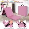 GYMAX Folding Gymnastics Mat, Tri-fold 6 x 2 x 2 Exercise Mat with Carrying Handles, Waterproof PU Leather, Hook & Loop Fasteners, Portable Lightweight Tumbling Mat for Yoga Home Gym Fitness (Pink) view 4