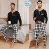 Yukiuiny Mens Long Sleeve Pyjama Sets Comfy Lounge Nightwear,Black Cotton Top/Black and White Plaid Bottom M view 3