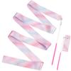 CREATCABIN 2Pcs Polycotton Dance Ribbons Sparkling Gymnastic Ribbons Rhythmic Gymnastic Streamers Pink Twirling Ribbons with Wand for Talent Shows Artistic Dancing Circus Carnival Baton Stick 76.7Inch view 1