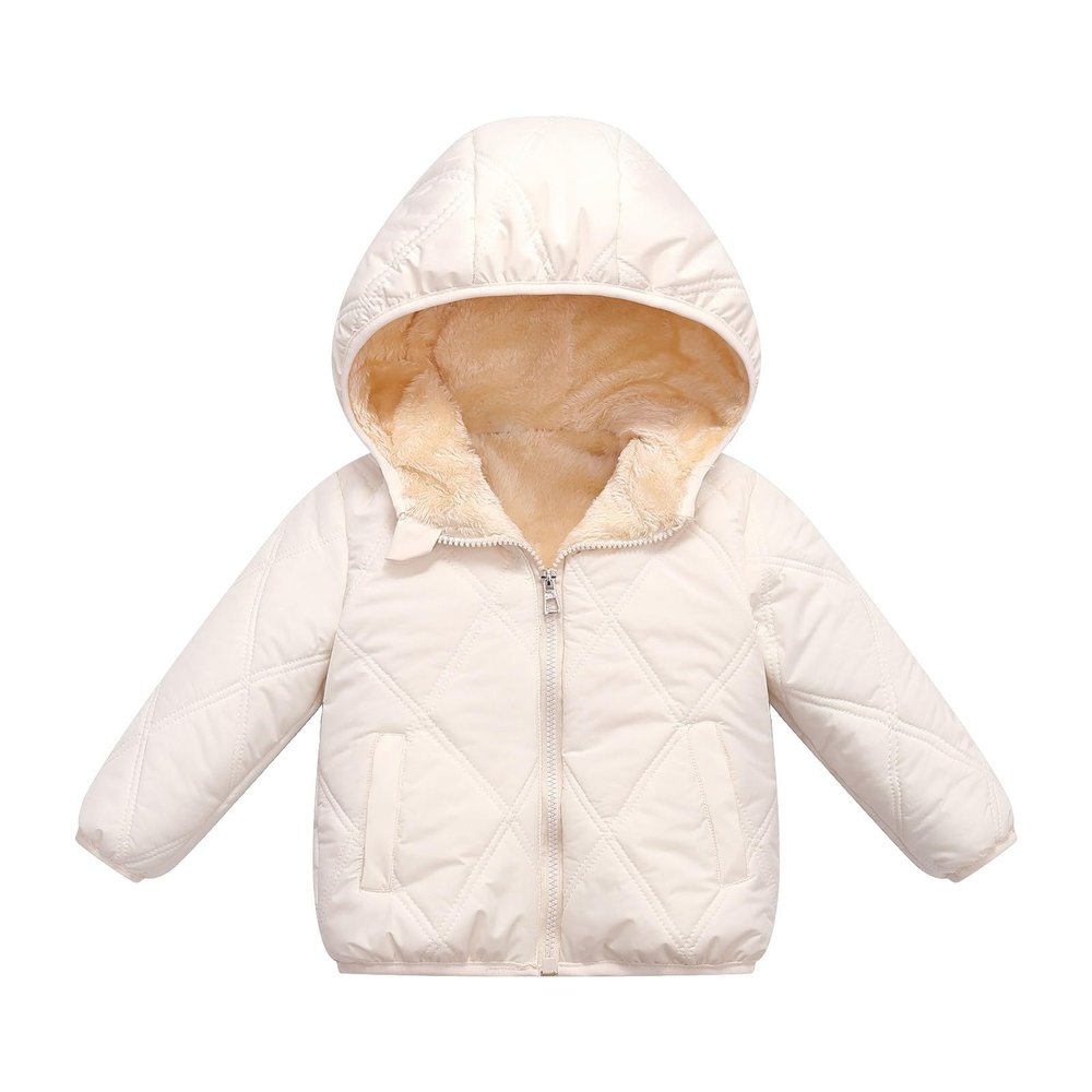 Baby Girls Boys' Winter Fleece Jackets With Hooded Toddler Cotton Dress Warm Lined Coat Outer (White, 12-18 Months)