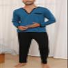 Yukiuiny Mens Long Sleeve Pyjama Sets Comfy Lounge Nightwear Tops Pants,Blue Cotton Top/Black Bottom XL view 3